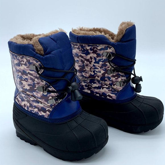 Kid Blue/Brown Snow Boots with Faux Fur Trim - Picture 3 of 4
